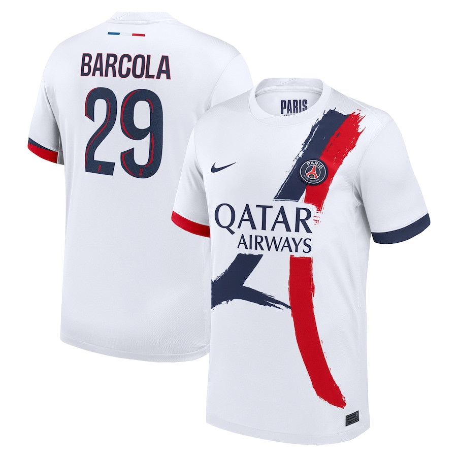 Bradley Barcola 29 Paris Saint-Germain 2024-25 Away Jersey - White