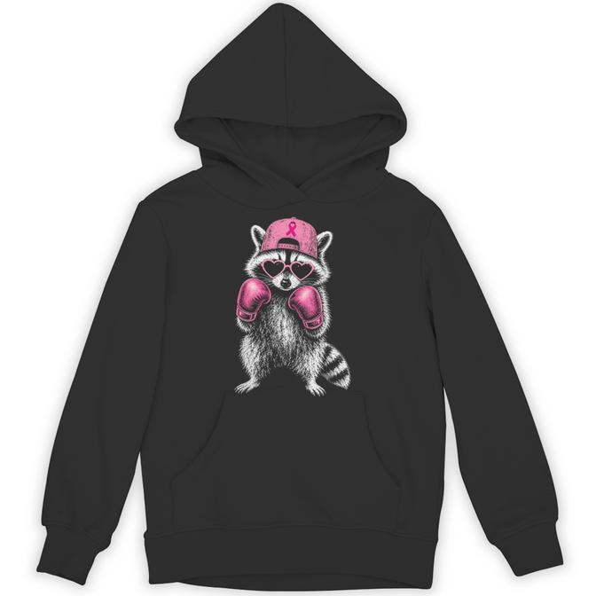 Breast Cancer Awareness Fighter Raccoon Pink Boxing Gloves Hoodie