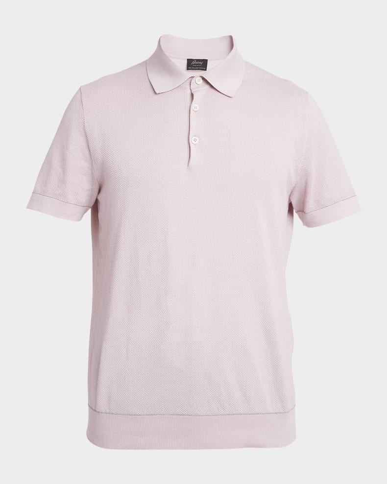 Brioni Men's Cotton Polo Shirt Pinkwhite