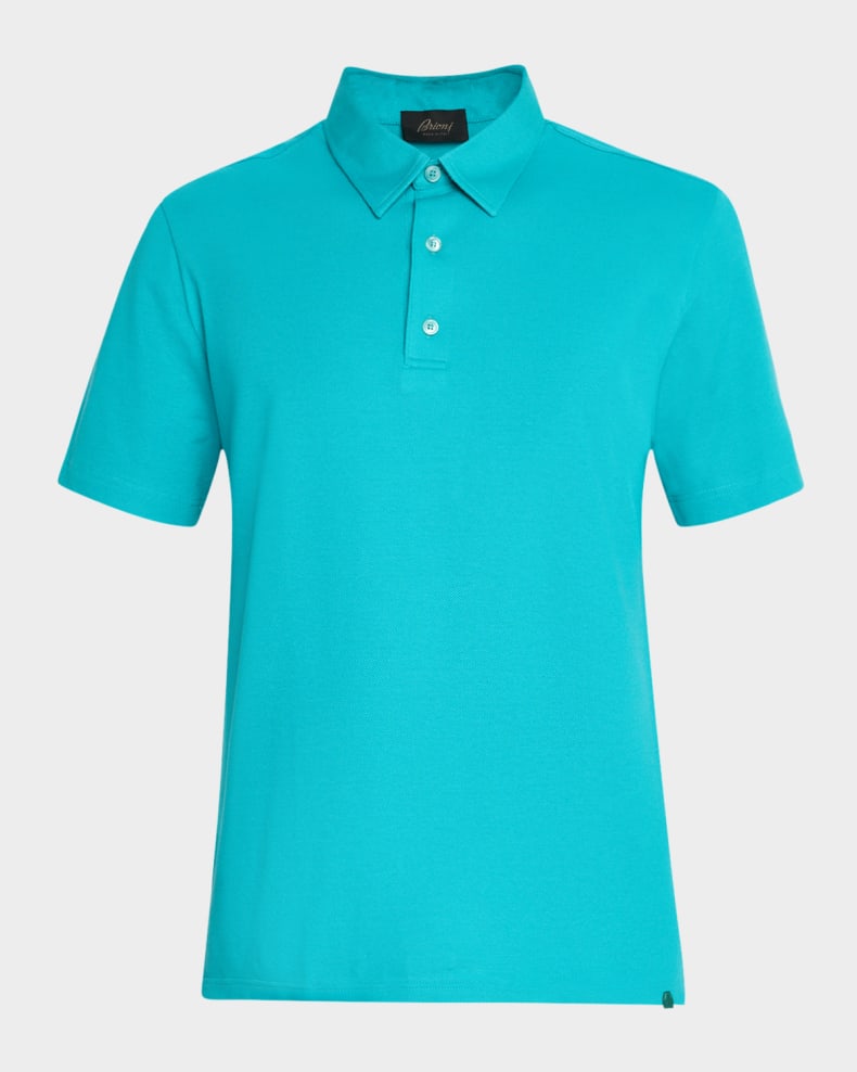 Brioni Men's Jersey Pique Polo Shirt Greenblue