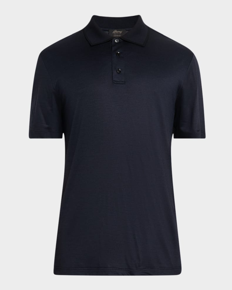Brioni Men's Stairweave s180 Wool Polo Shirt Navyblack