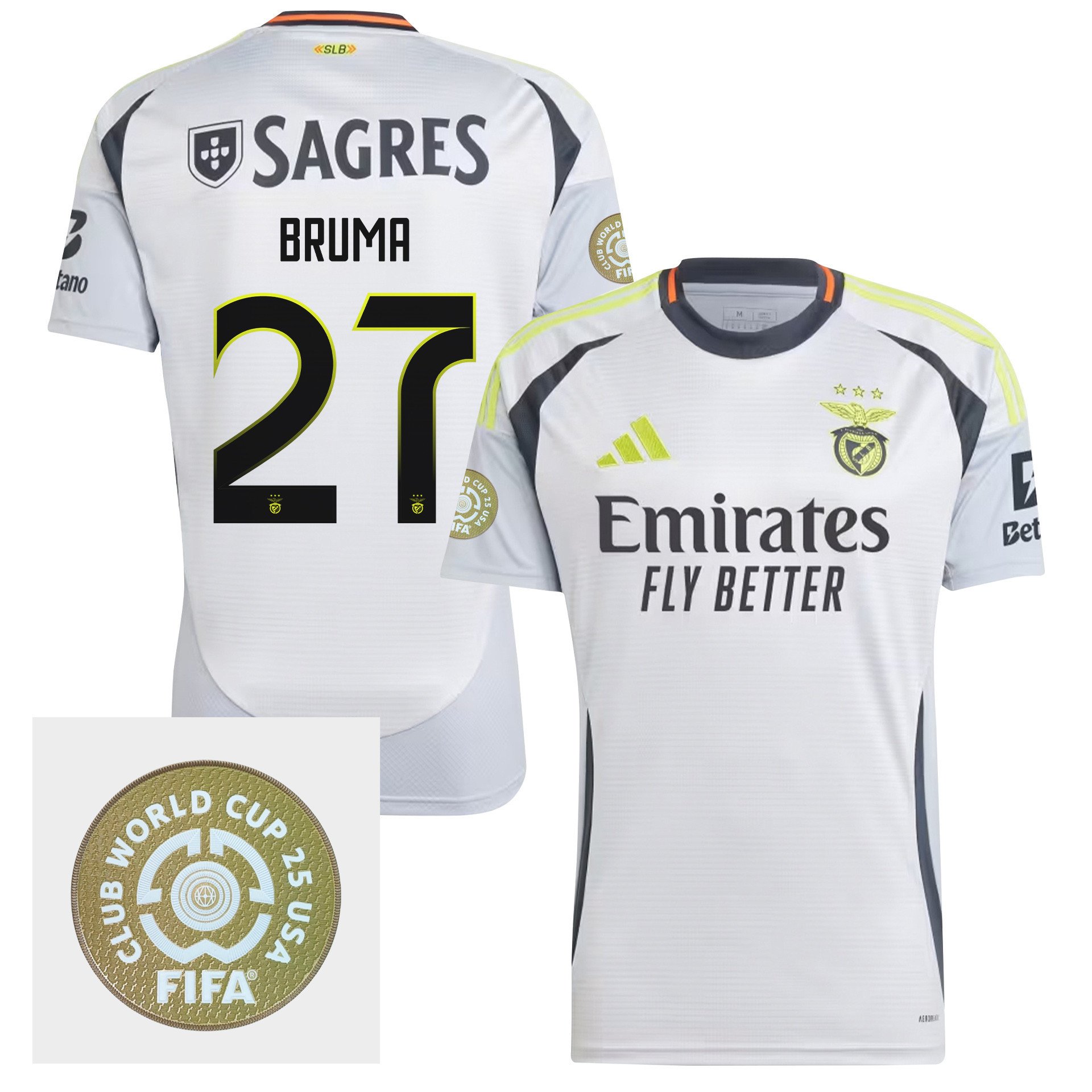 Bruma 27 S.L. Benfica 2024/25 FIFA Club World Cup 25 USA Patch Third Men Jersey - White