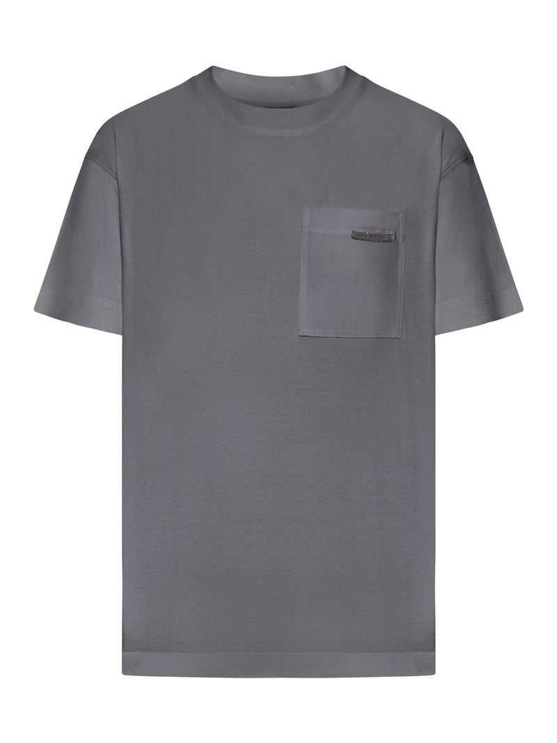 Brunello Cucinelli COTTON T-SHIRT WITH POCKET AND JEWELRY APPLICATION