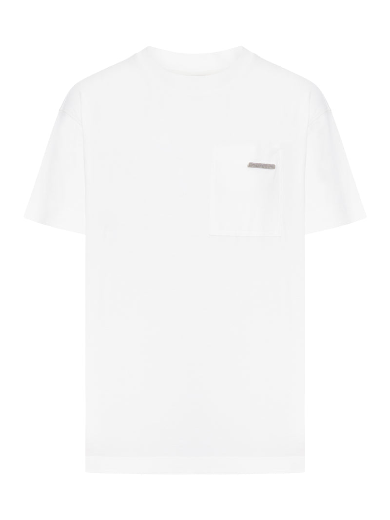 Brunello Cucinelli COTTON T-SHIRT WITH POCKET AND JEWELRY APPLICATION