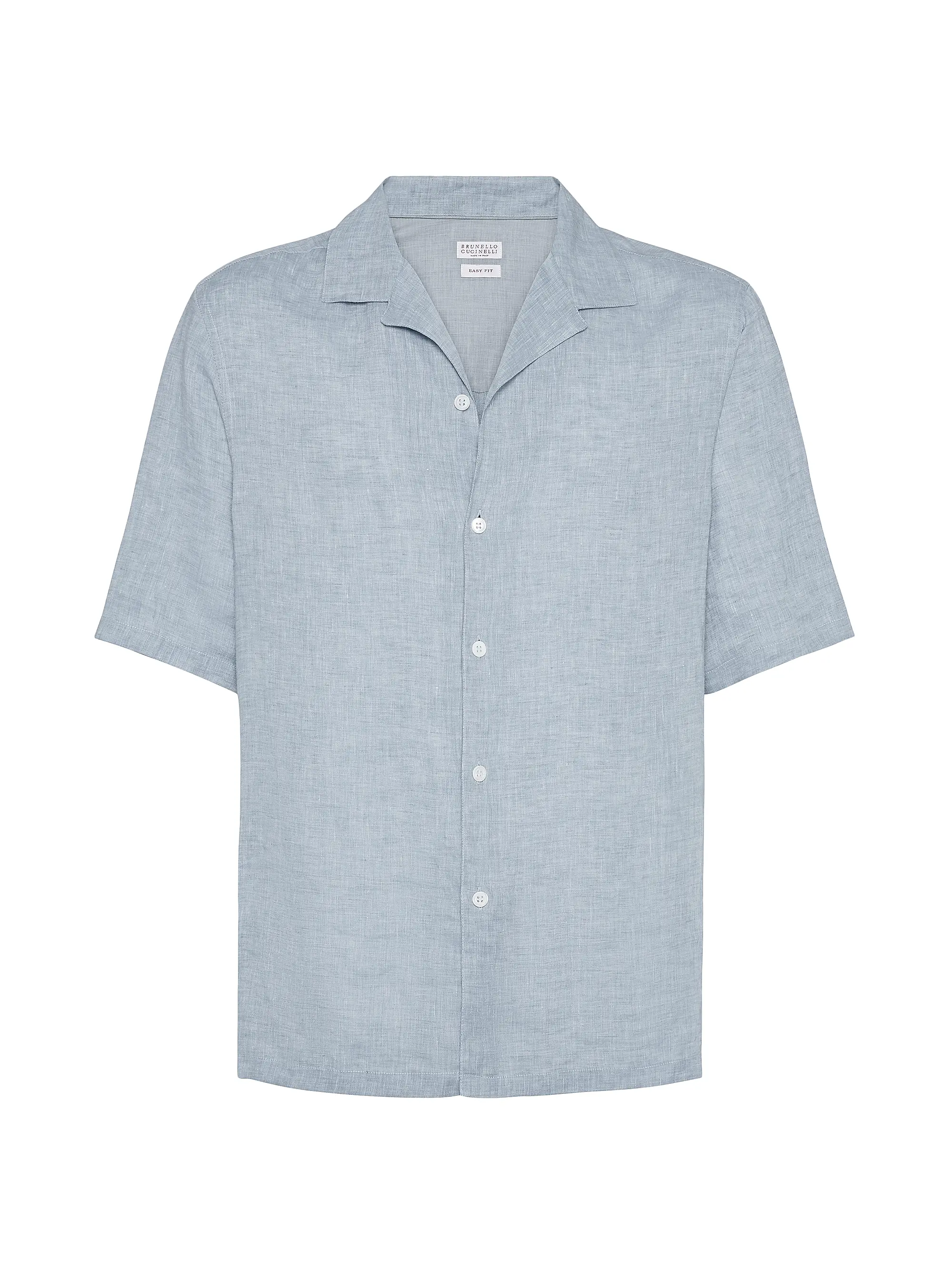 Brunello Cucinelli Linen Easy Fit Short Sleeve Shirt Sky Blue