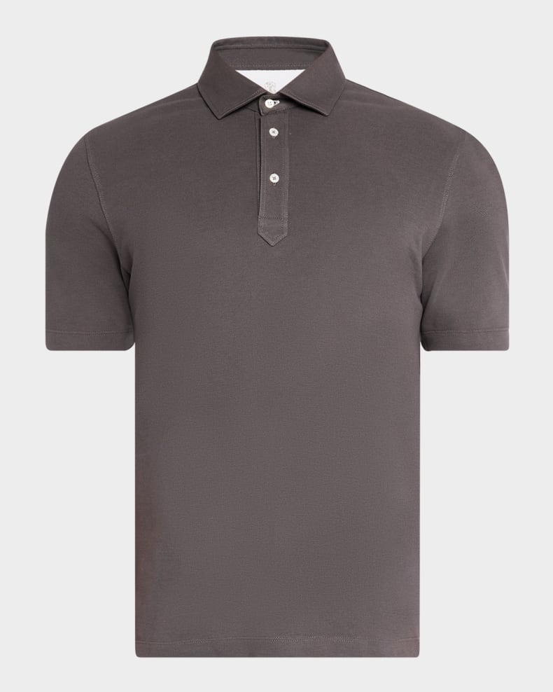 Brunello Cucinelli Men's Slim Cotton Polo Shirt Coffee