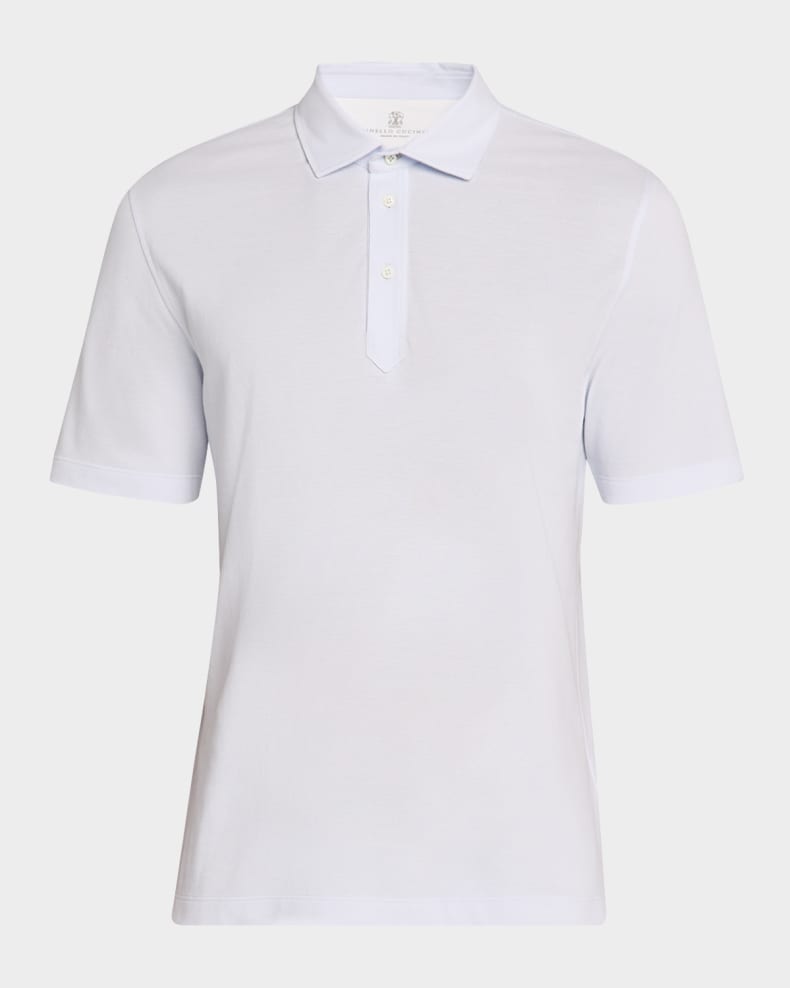 Brunello Cucinelli Men's Slim Cotton Polo Shirt Sky blue