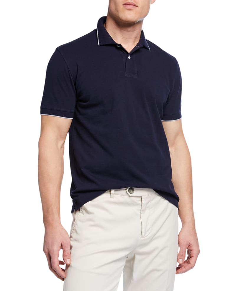Brunello Cucinelli Men's Solid Pique Polo Shirt Cobalt blue