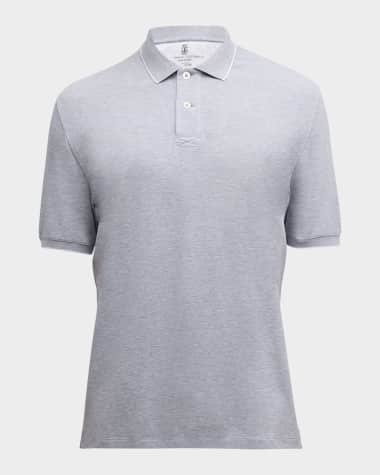 Brunello Cucinelli Men's Solid Pique Polo Shirt Grey