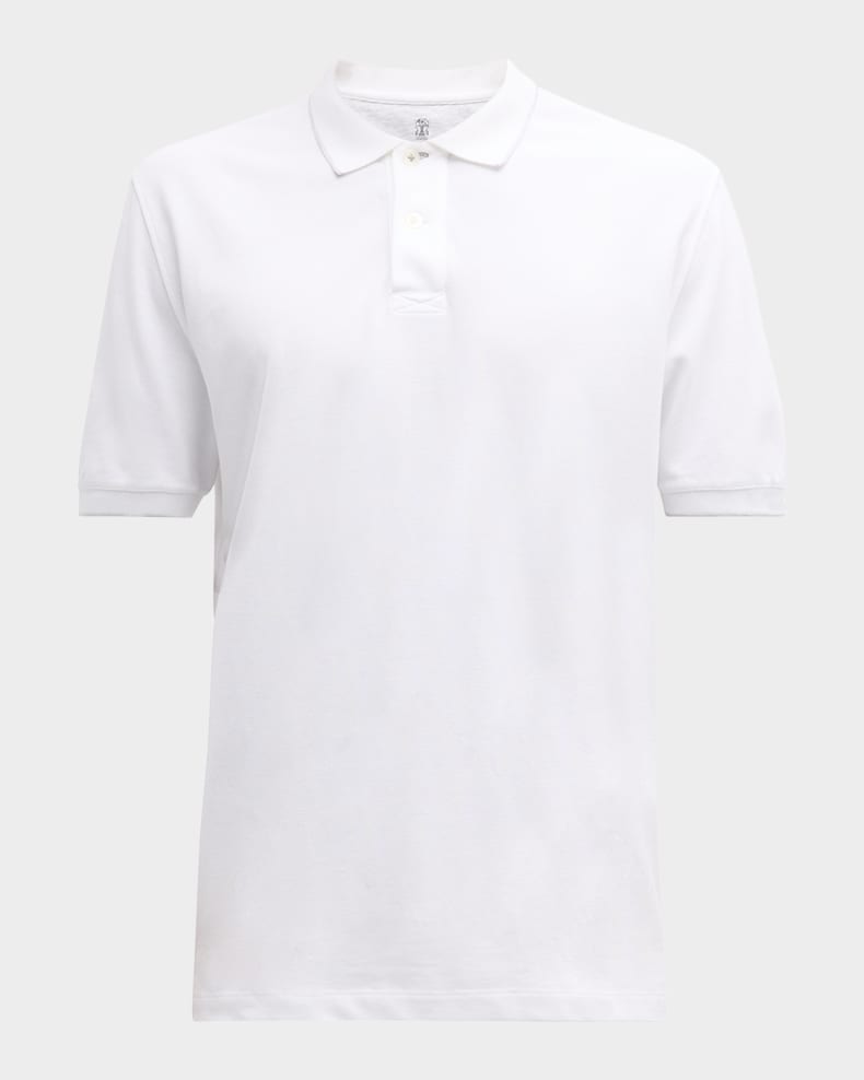 Brunello Cucinelli Men's Solid Pique Polo Shirt White