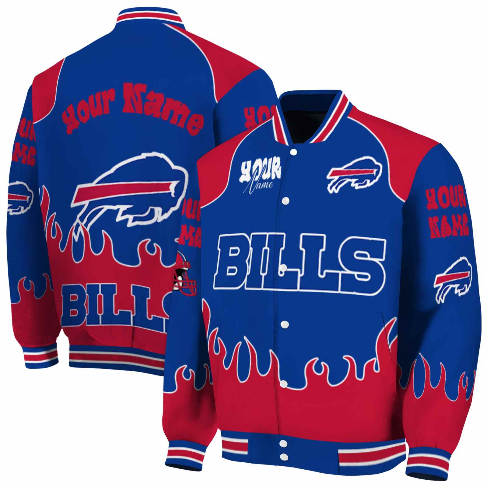 Buffalo Bills Fire Graphic Blue NCAA Jacket Customized For Football Fans