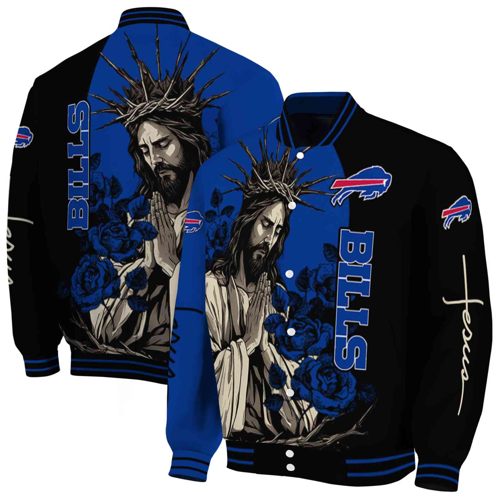 Buffalo Bills NCAA Hands In Prayer Blue Black Jacket Custom Gift For Sport Team Fans 
