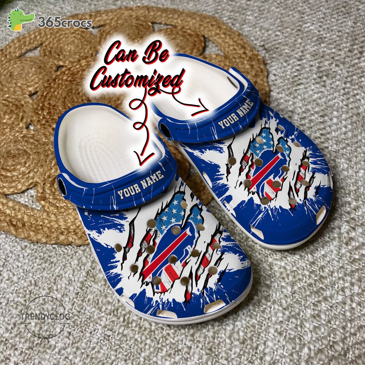 Buffalo Bills Personalized Football Ripped American Flag Clog Shoes