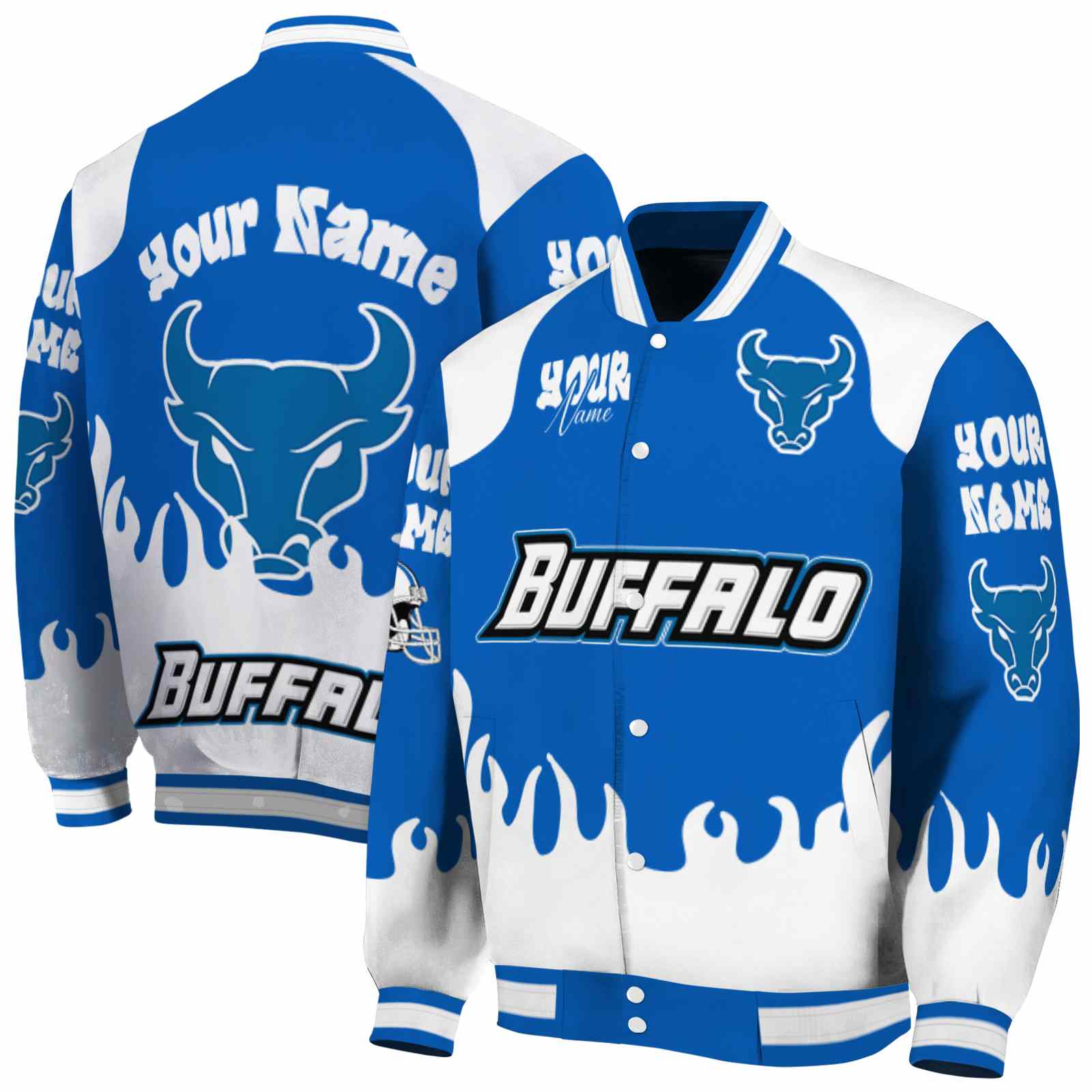 Buffalo Bulls Fire Graphic Royal Blue NCAA Jacket Personalized For Football Fans