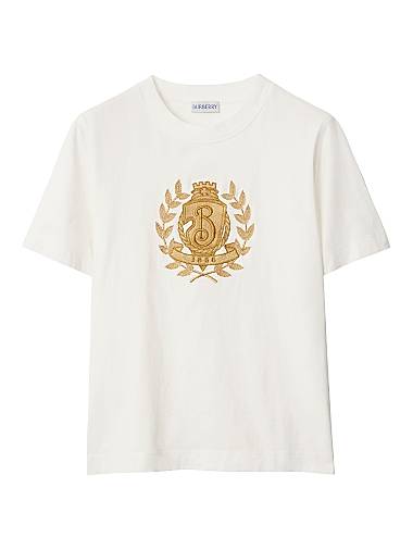 Burberry B Crest Embroidered Cotton T-Shirt Chalk