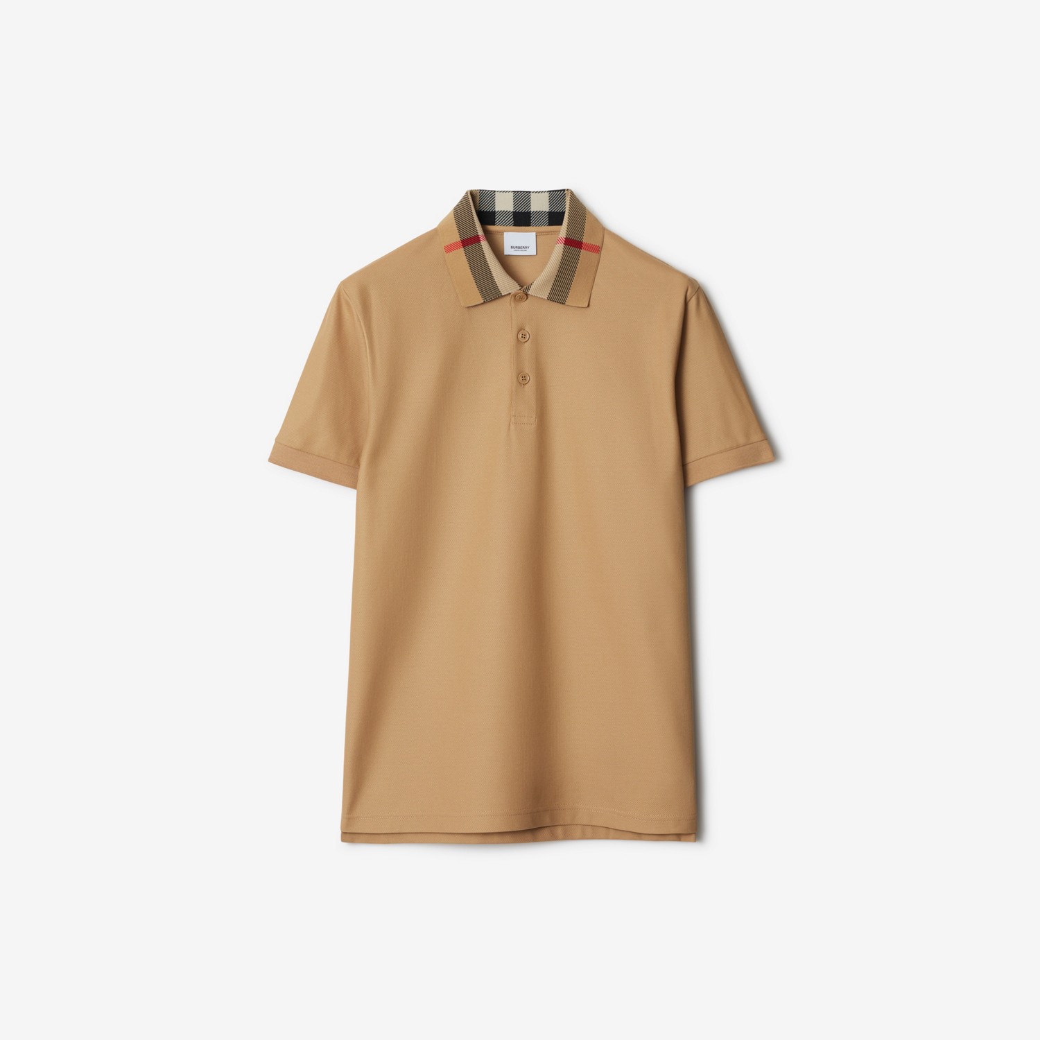 BURBERRY Check Collar Cotton Polo Shirt Beige