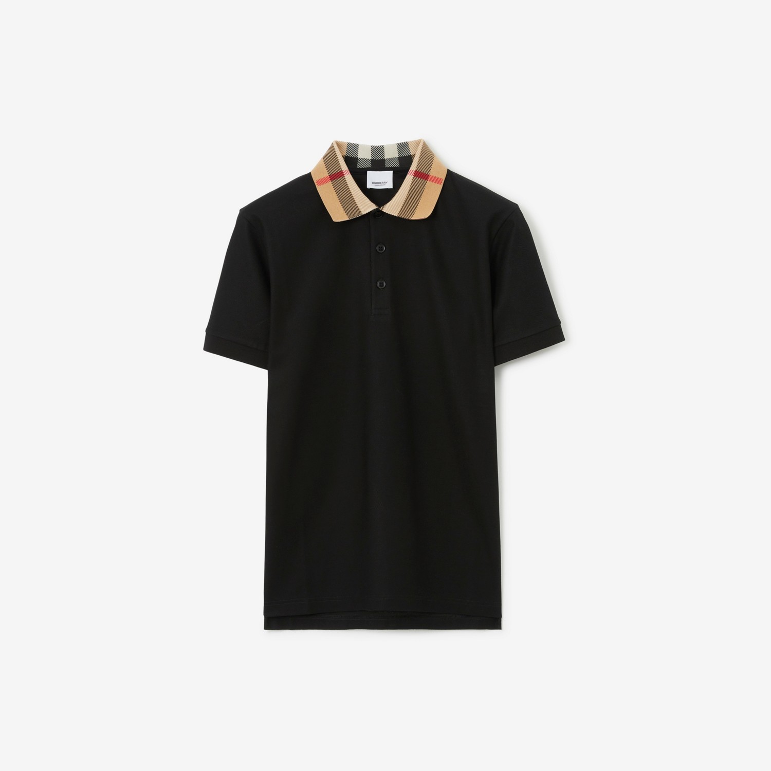 BURBERRY Check Collar Cotton Polo Shirt Black