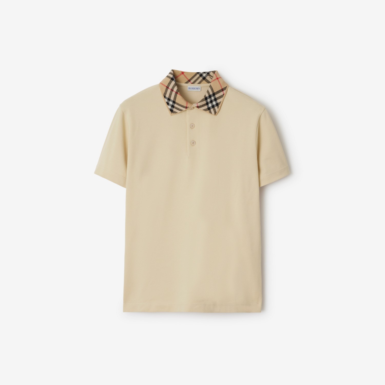 BURBERRY Check Collar Cotton Polo Shirt Nutmeg