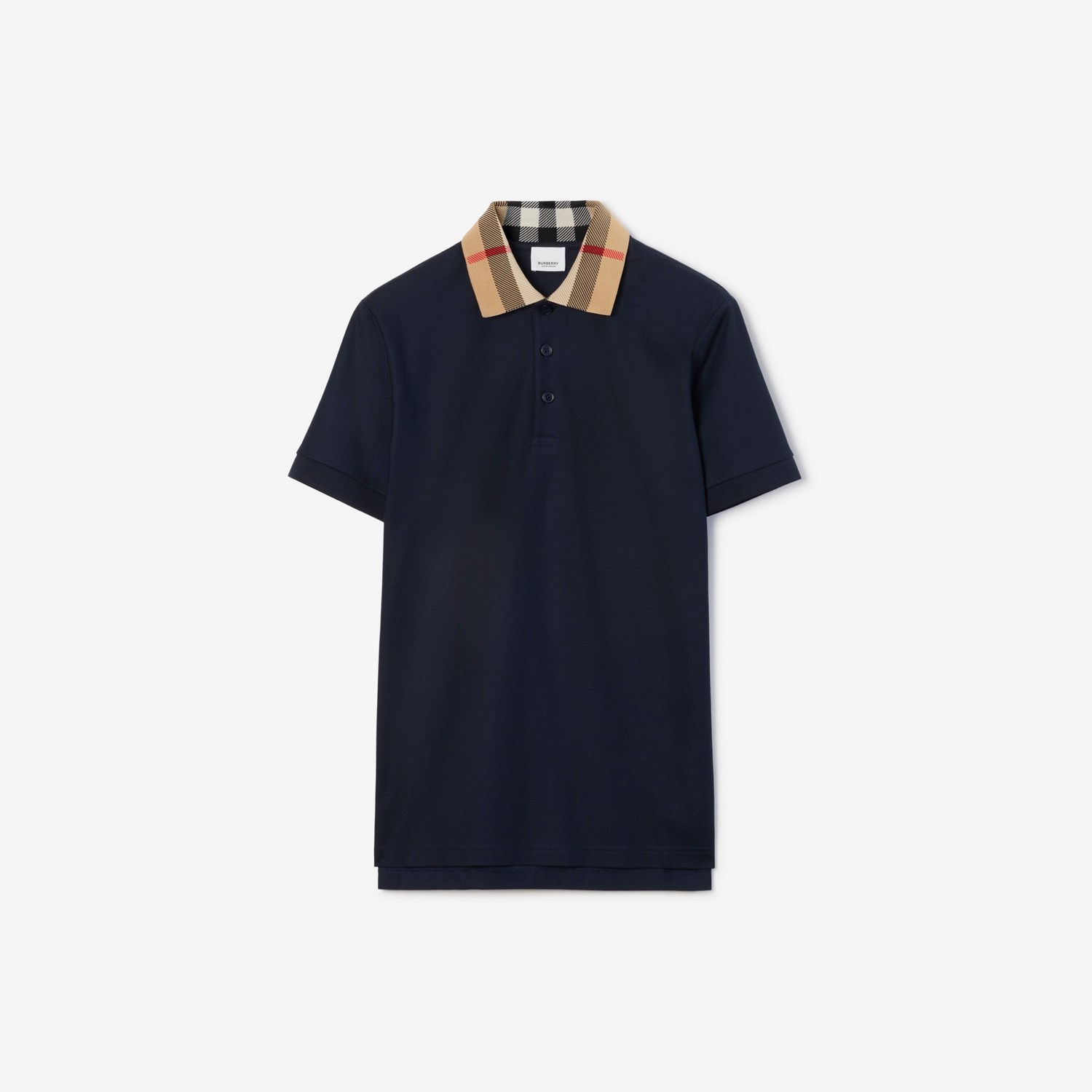 BURBERRY Check Collar Cotton Polo Shirt Smoked navy