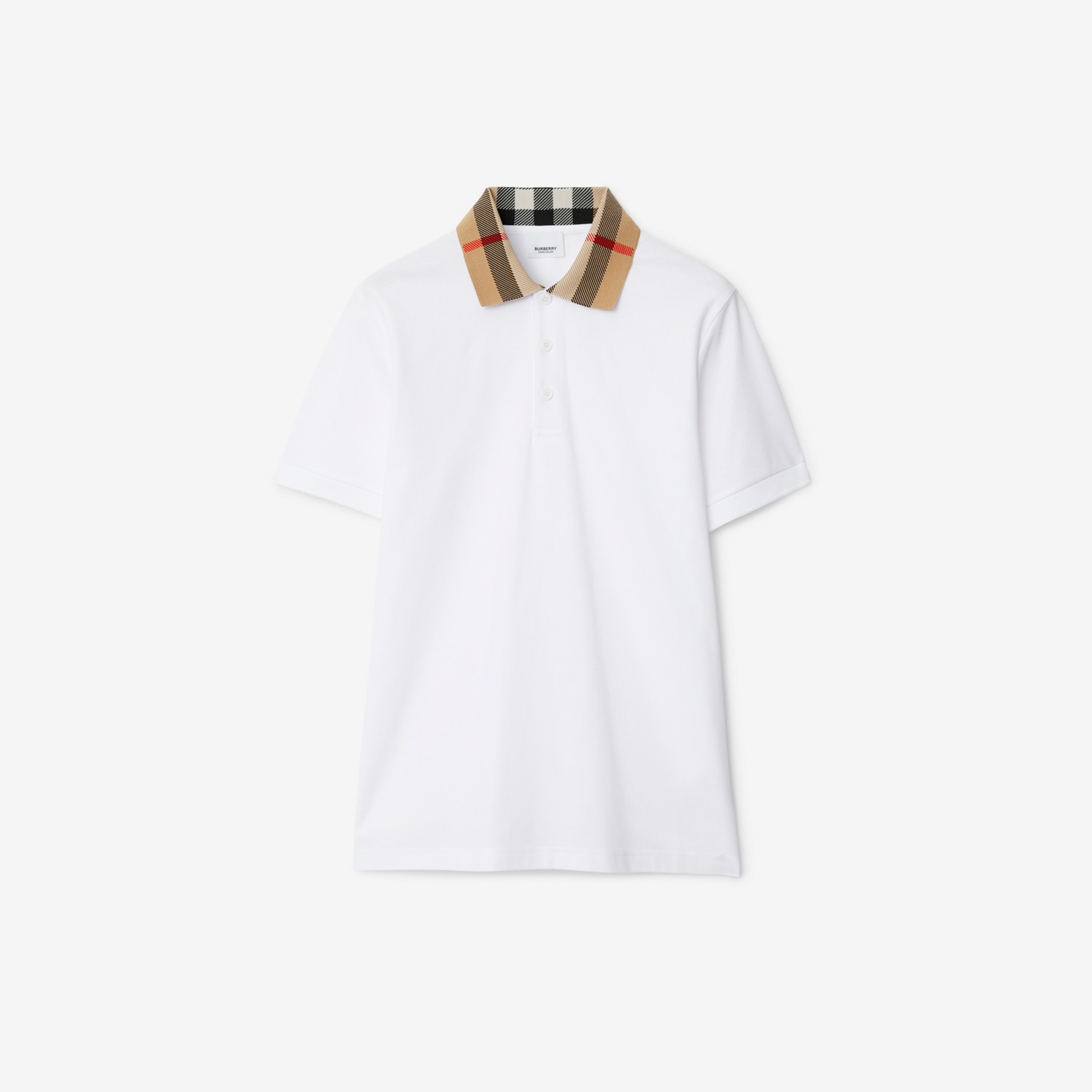 BURBERRY Check Collar Cotton Polo Shirt White
