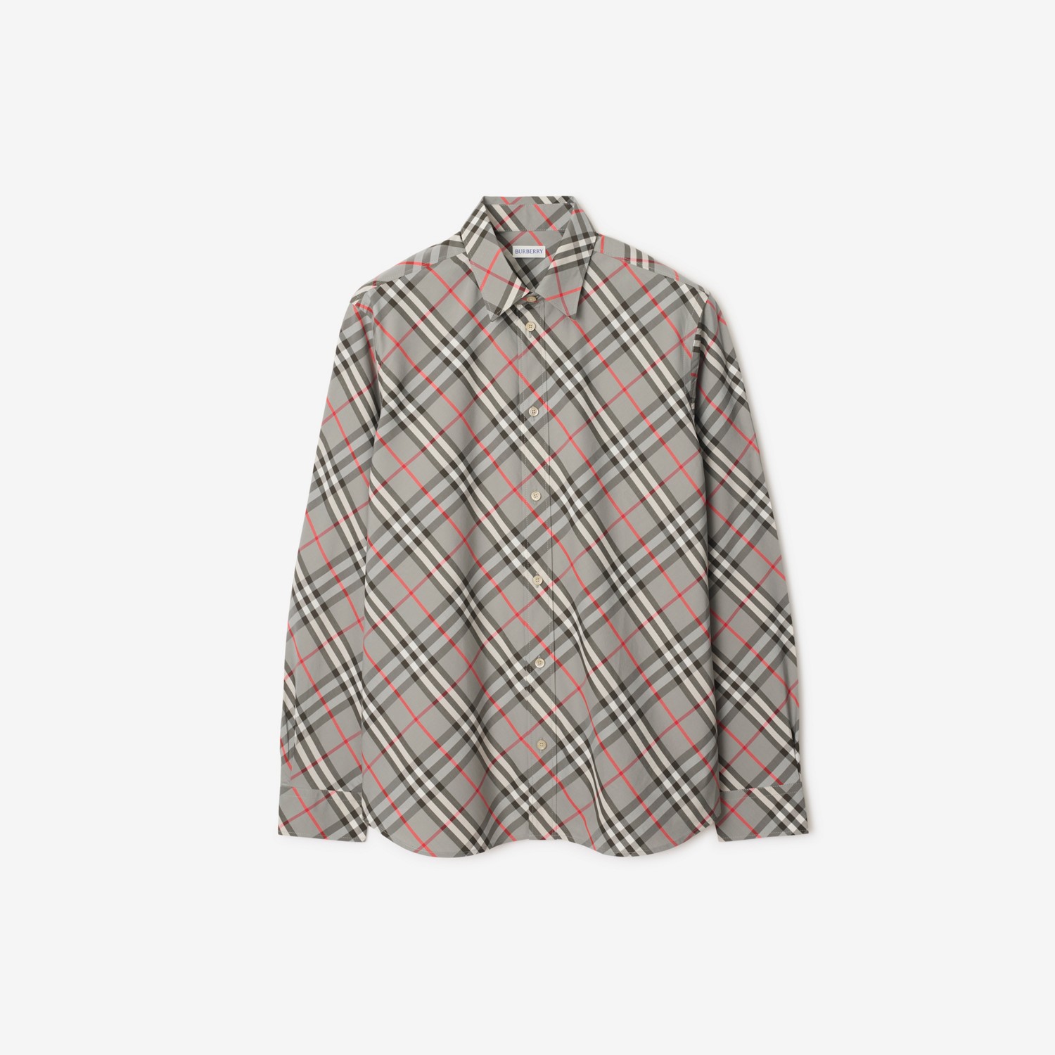 BURBERRY Check Cotton Shirt Mauve grey