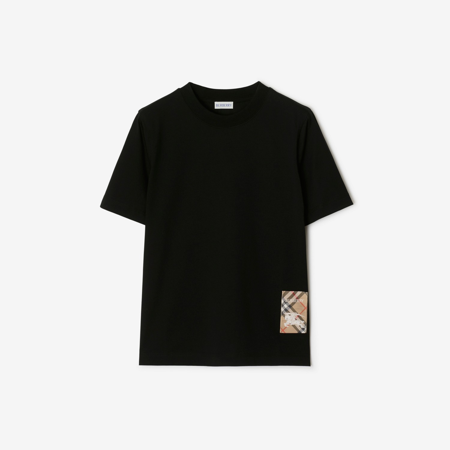 BURBERRY Check Label Cotton T-shirt Black