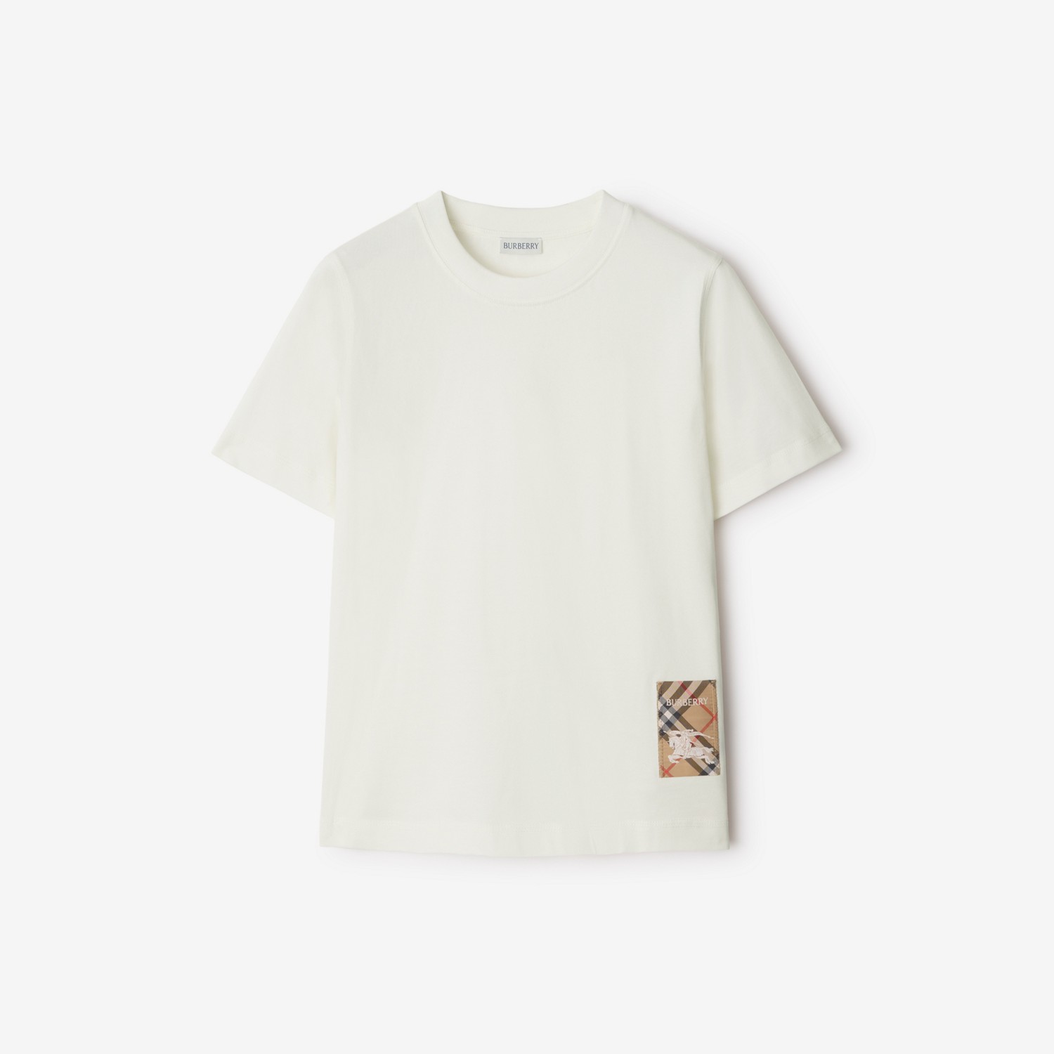 BURBERRY Check Label Cotton T-shirt Chalk
