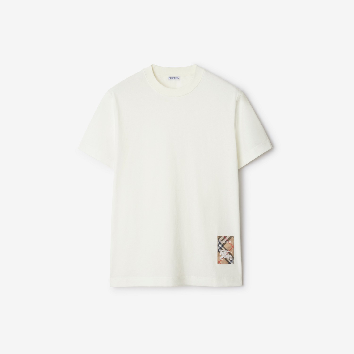 BURBERRY Check Label Cotton T-shirt Chalk