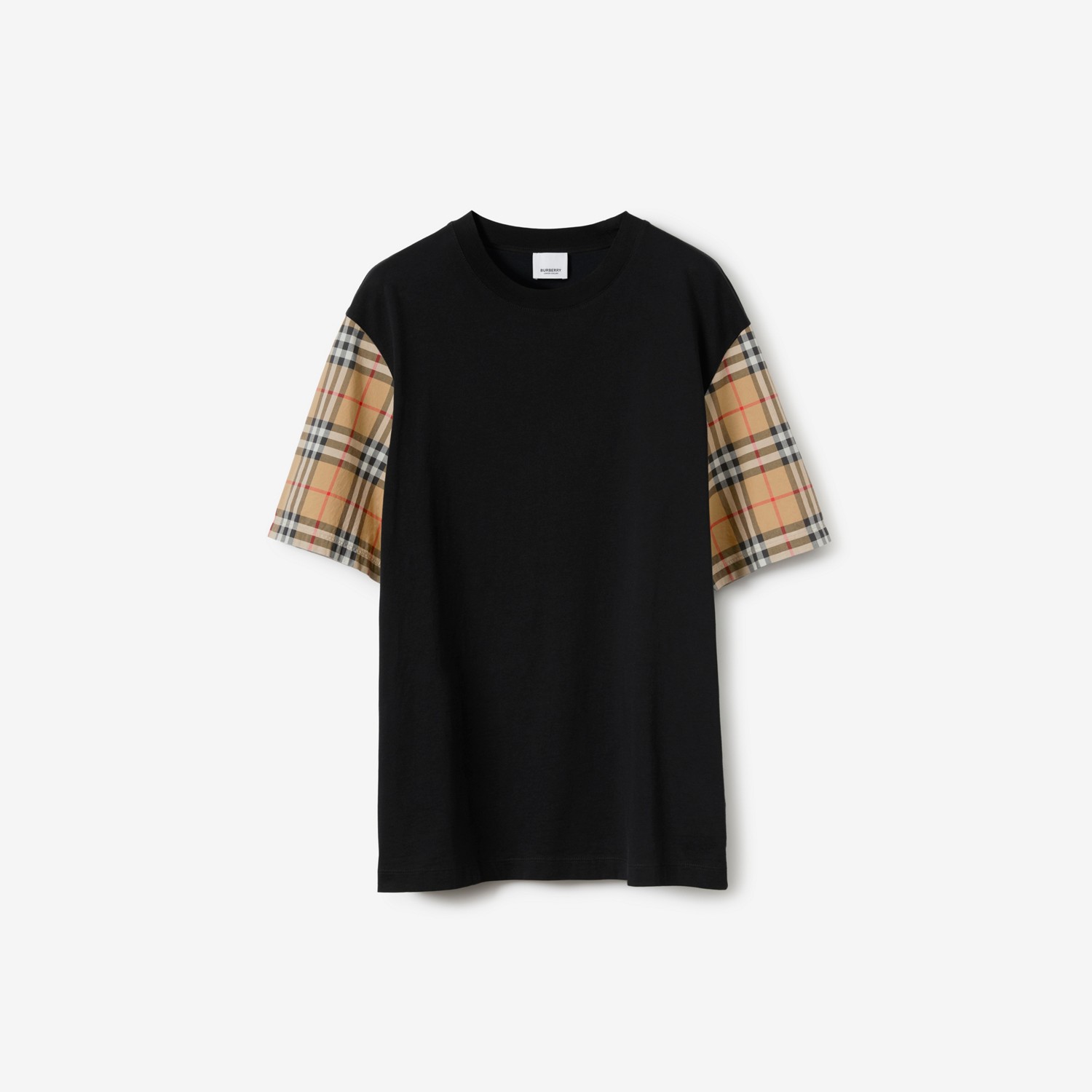 BURBERRY Check Sleeve Cotton T-shirt Black