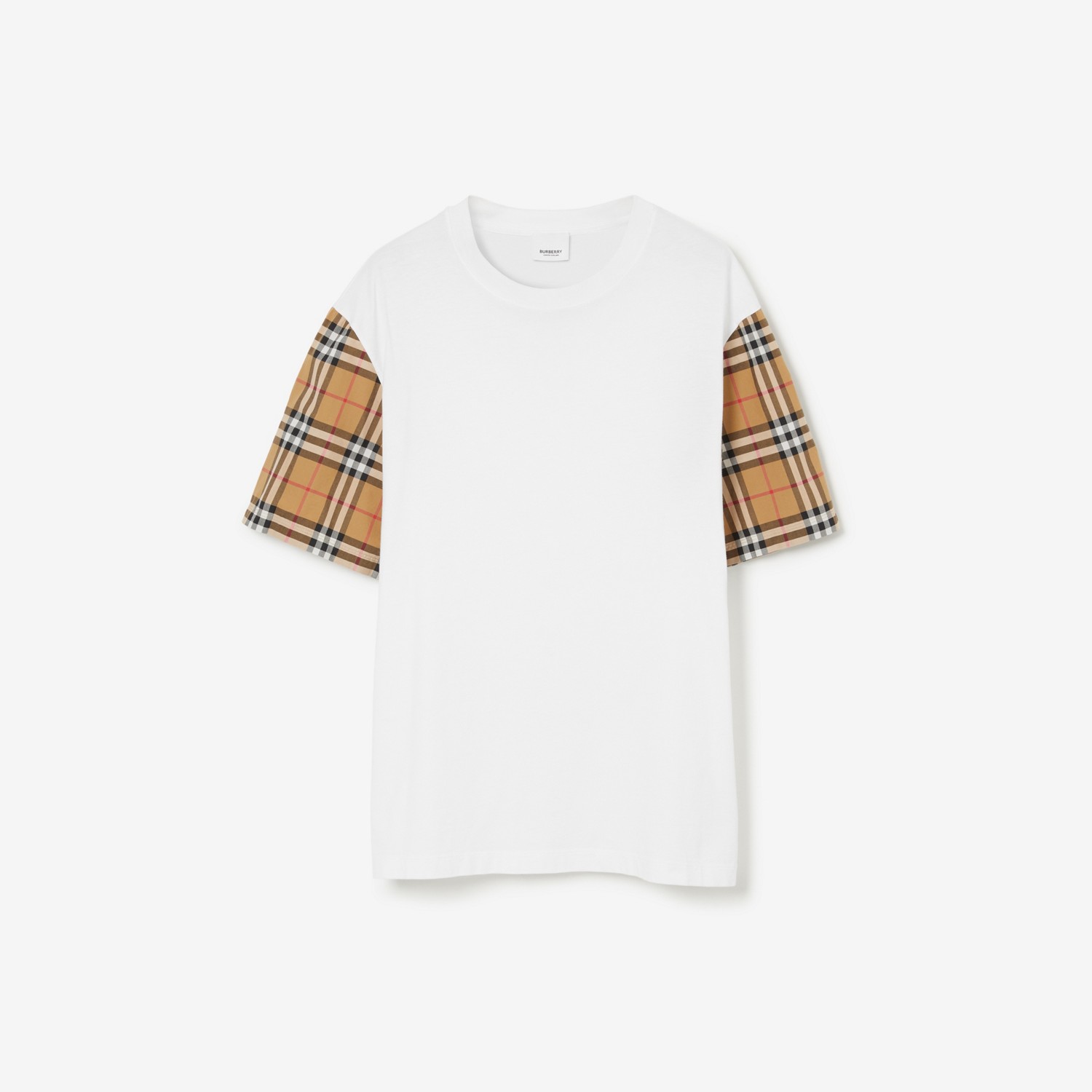 BURBERRY Check Sleeve Cotton T-shirt White