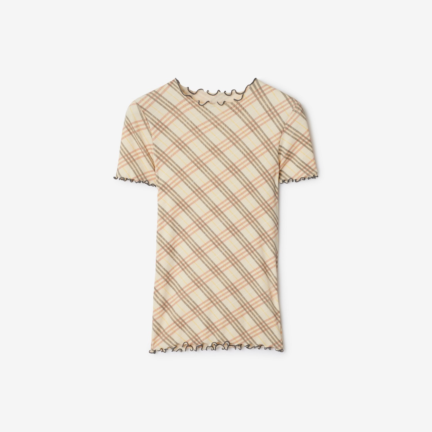 BURBERRY Check Stretch Cotton T-shirt Teacup