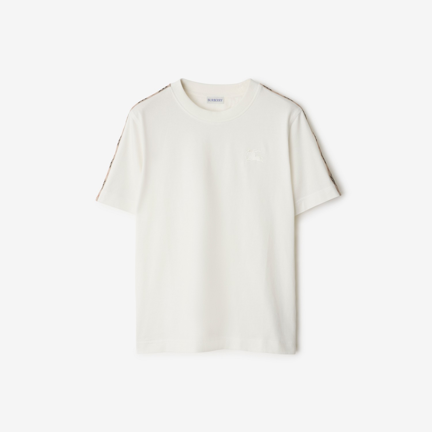 BURBERRY Check Trim Cotton T-shirt Chalk
