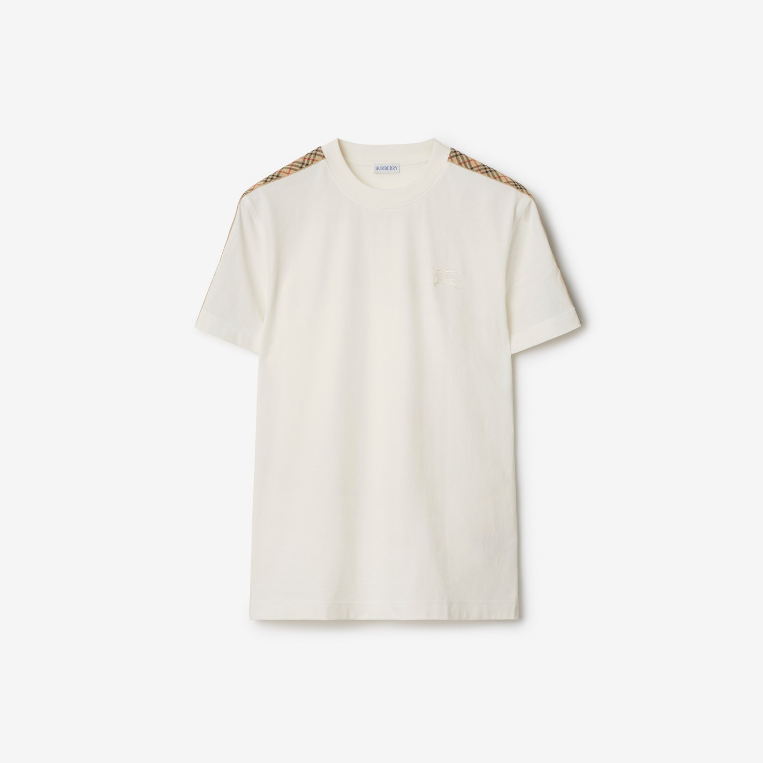 BURBERRY Check Trim Cotton T-shirt Chalk
