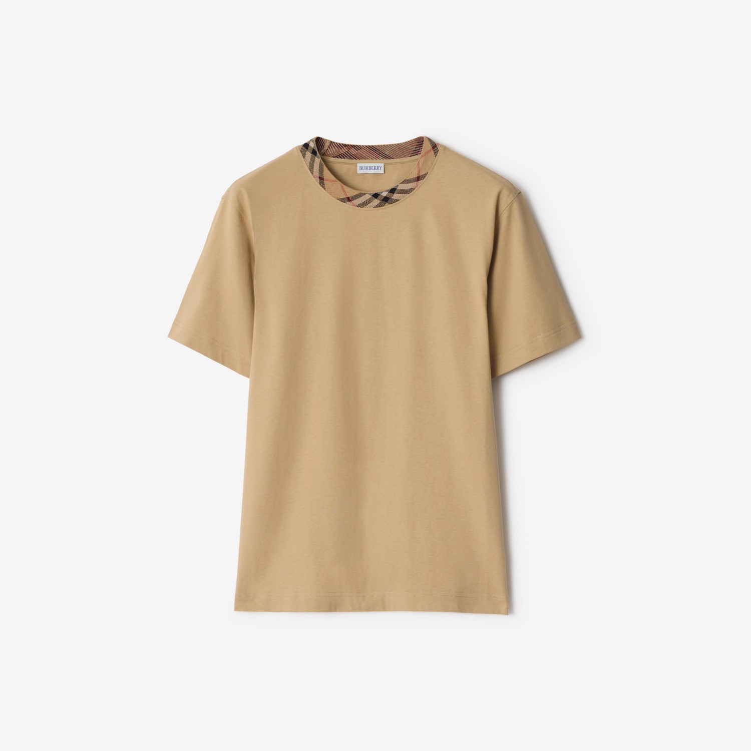 BURBERRY Check Trim Cotton T-shirt Flax