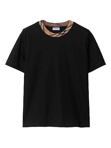 Burberry Check-Trimmed Cotton T-Shirt Black