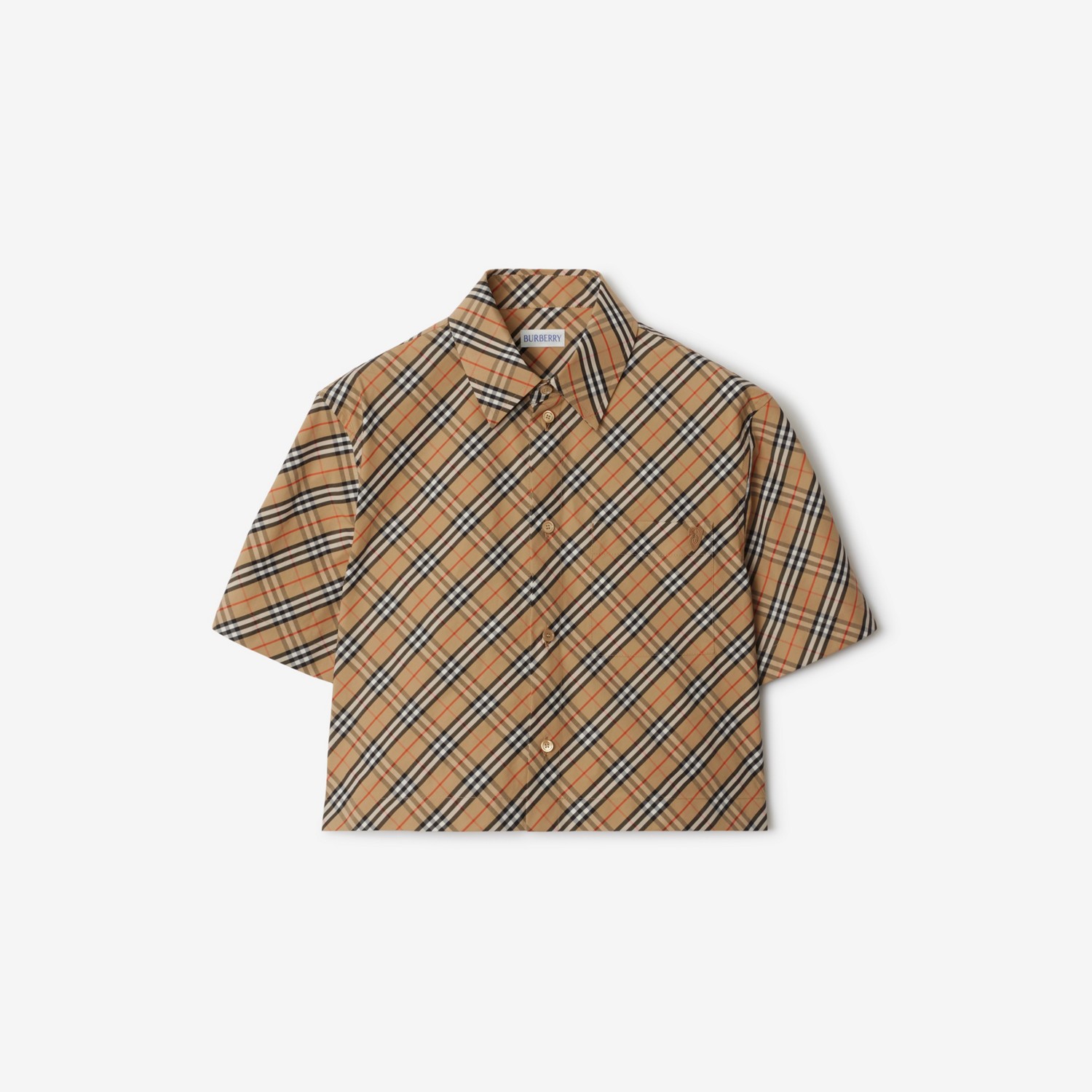 BURBERRY Cropped Check Cotton Shirt Sand