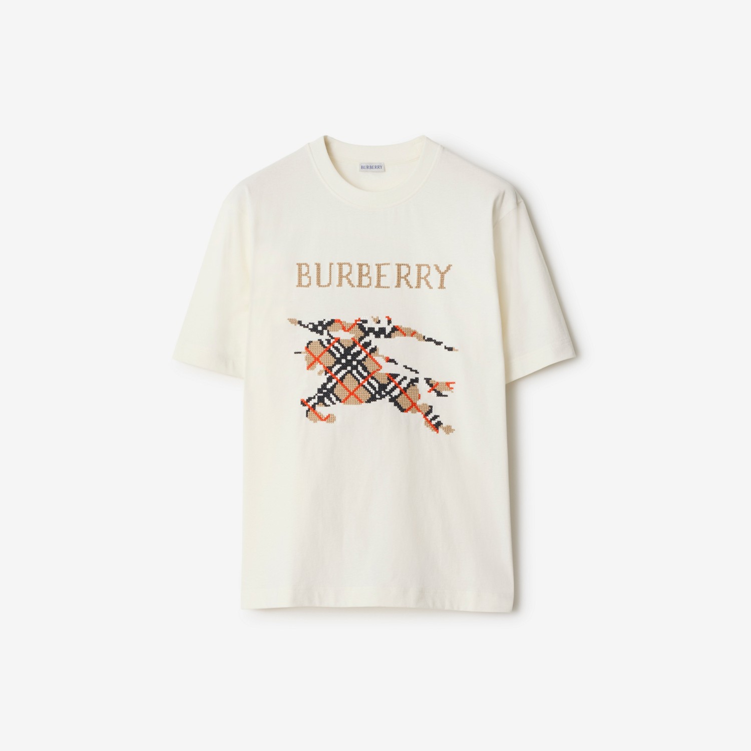 BURBERRY Cross Stitch EKD Cotton T-shirt Chalk