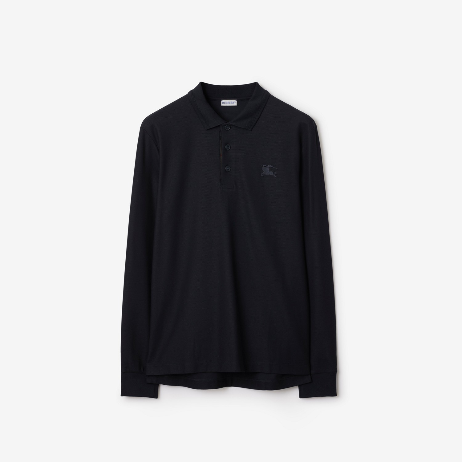 BURBERRY Long-sleeve Cotton Polo Shirt Coal blue
