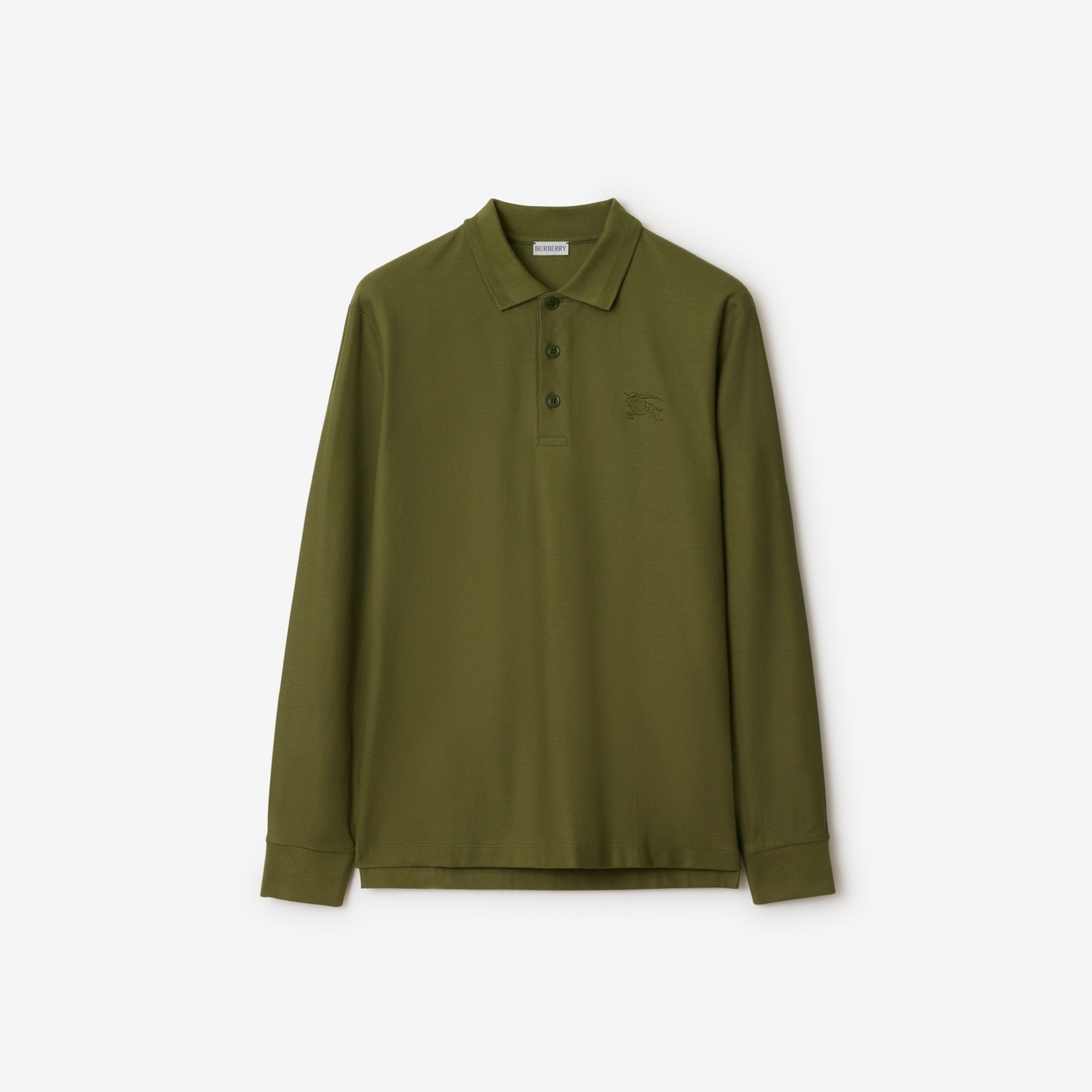 BURBERRY Long-sleeve Cotton Polo Shirt Olive