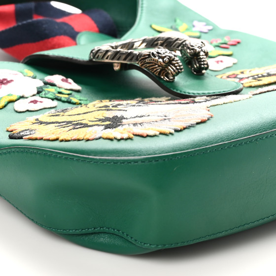 Calfskin Web Embroidered Small Dionysus Hobo Emerald Green - Image 9