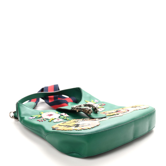 Calfskin Web Embroidered Small Dionysus Hobo Emerald Green - Image 4