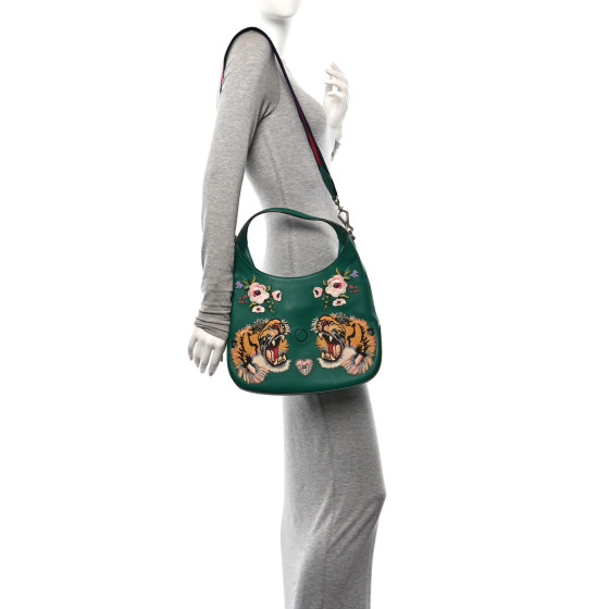Calfskin Web Embroidered Small Dionysus Hobo Emerald Green - Image 2