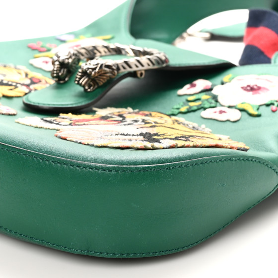 Calfskin Web Embroidered Small Dionysus Hobo Emerald Green - Image 10