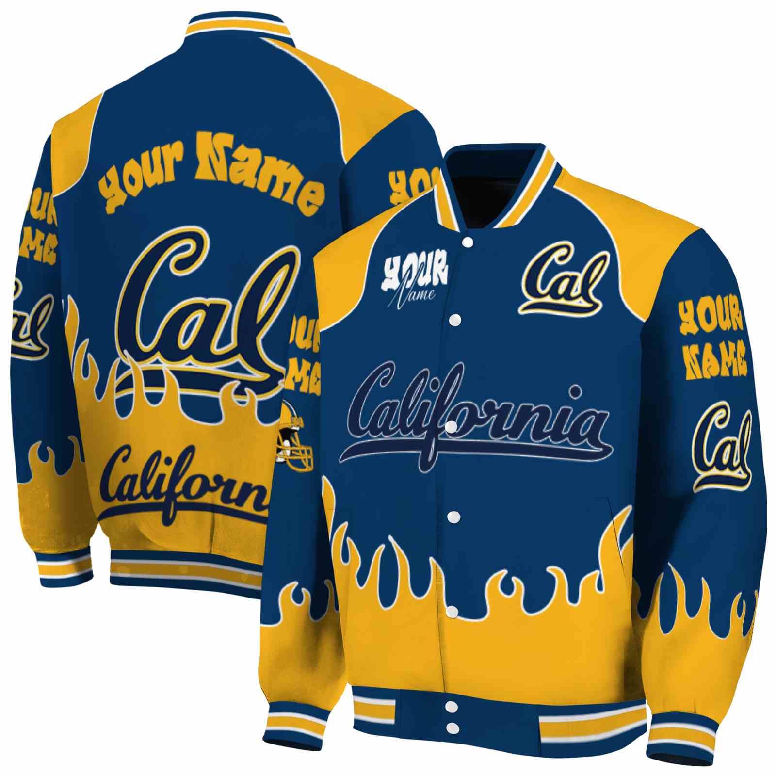 California Golden Bears Fire Graphic Blue NCAA Jacket Custom For Football Fans
