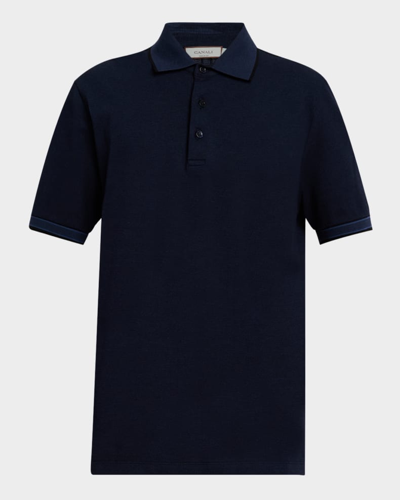 Canali Men's Cotton Pique Polo Shirt Navy