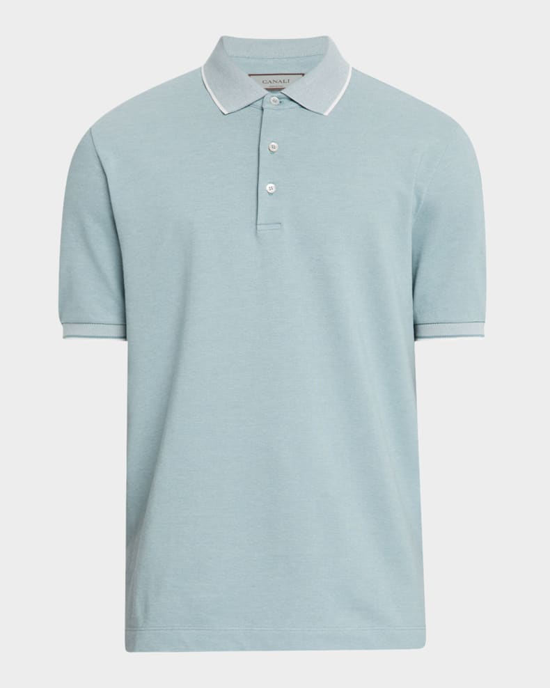 Canali Men's Two-Tone Pique Polo Shirt Green