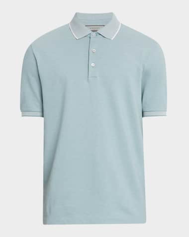 Canali Men's Two-Tone Pique Polo Shirt Green