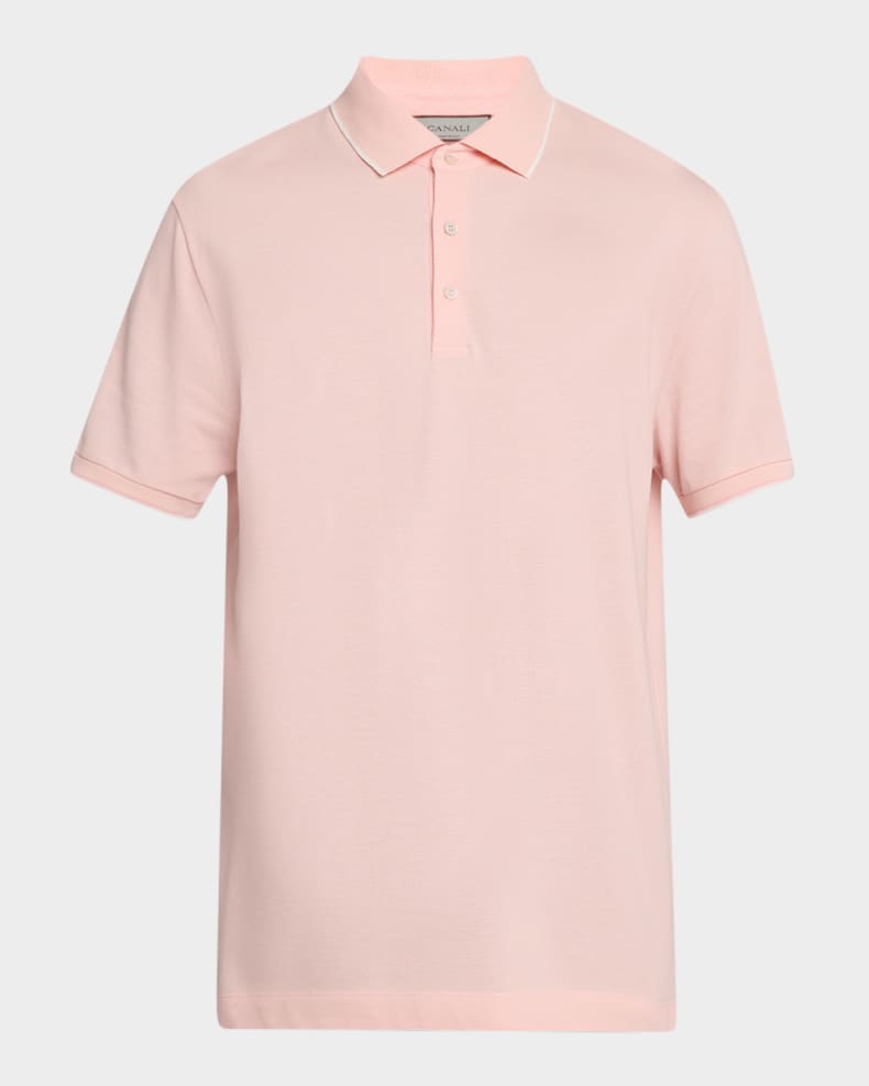 Canali Men's Two-Tone Short-Sleeve Polo Shirt Pink