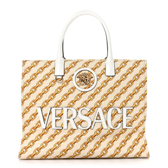 Canvas Chain Print Large Medusa Tote Gold