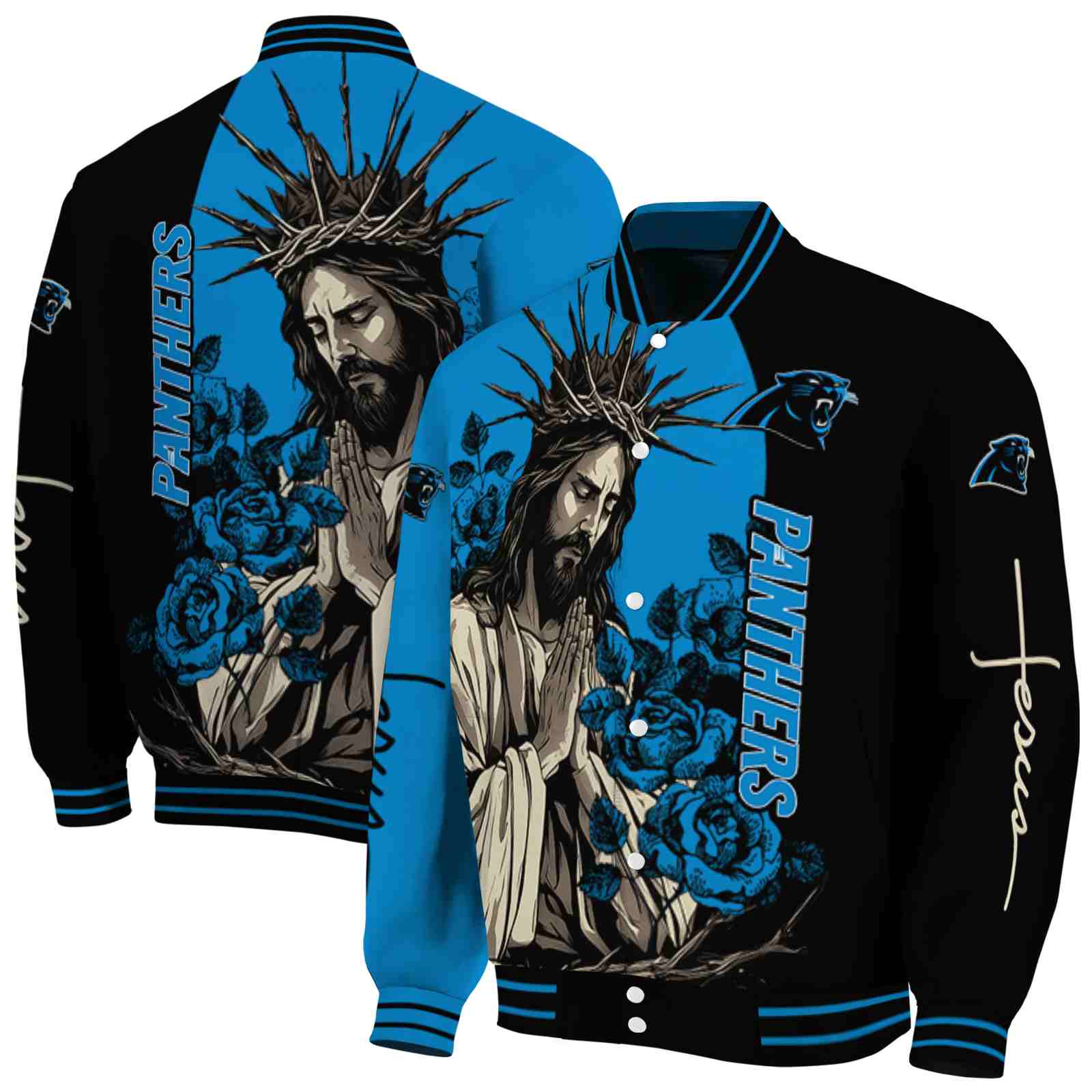 Carolina Panthers NCAA Hands In Prayer Blue Black Jacket Custom Gift For Sport Team Fans 